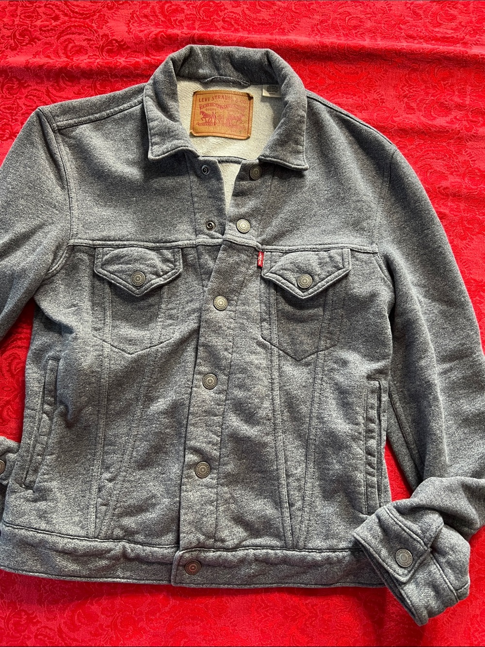 Levi’s Women’s Small Gray Knit Trucker Jacket Cotton 4-Pocket Snap Front